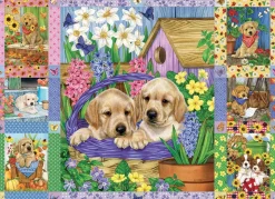 Cobble Hill Couette de fleurs et de chiots - puzzle de 1000 pièces