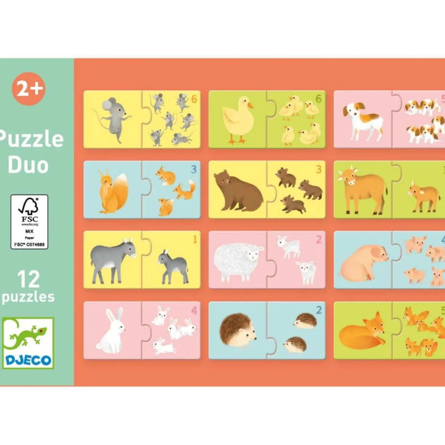 Djeco Duo Puzzle - Bébés Animaux - 12 x 2 pièces