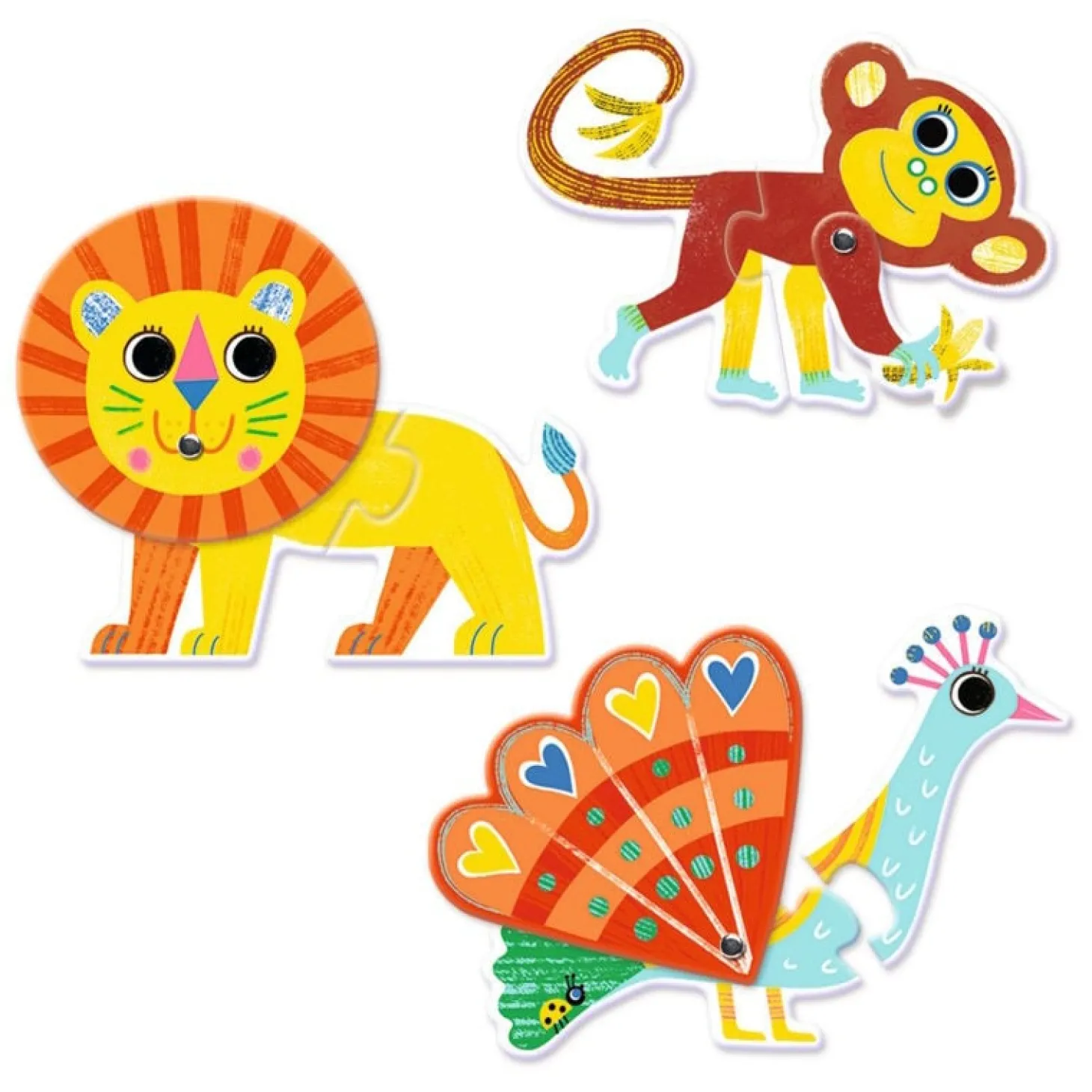 Djeco Puzzle duo - Animaux du Jungle en mouvement - 6 x 2 pièces