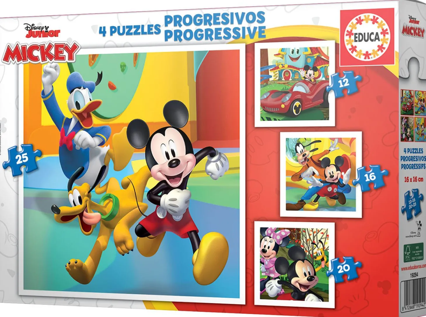Educa 4 puzzles de Mickey & Friends - 12, 16, 20 et 25 pièces