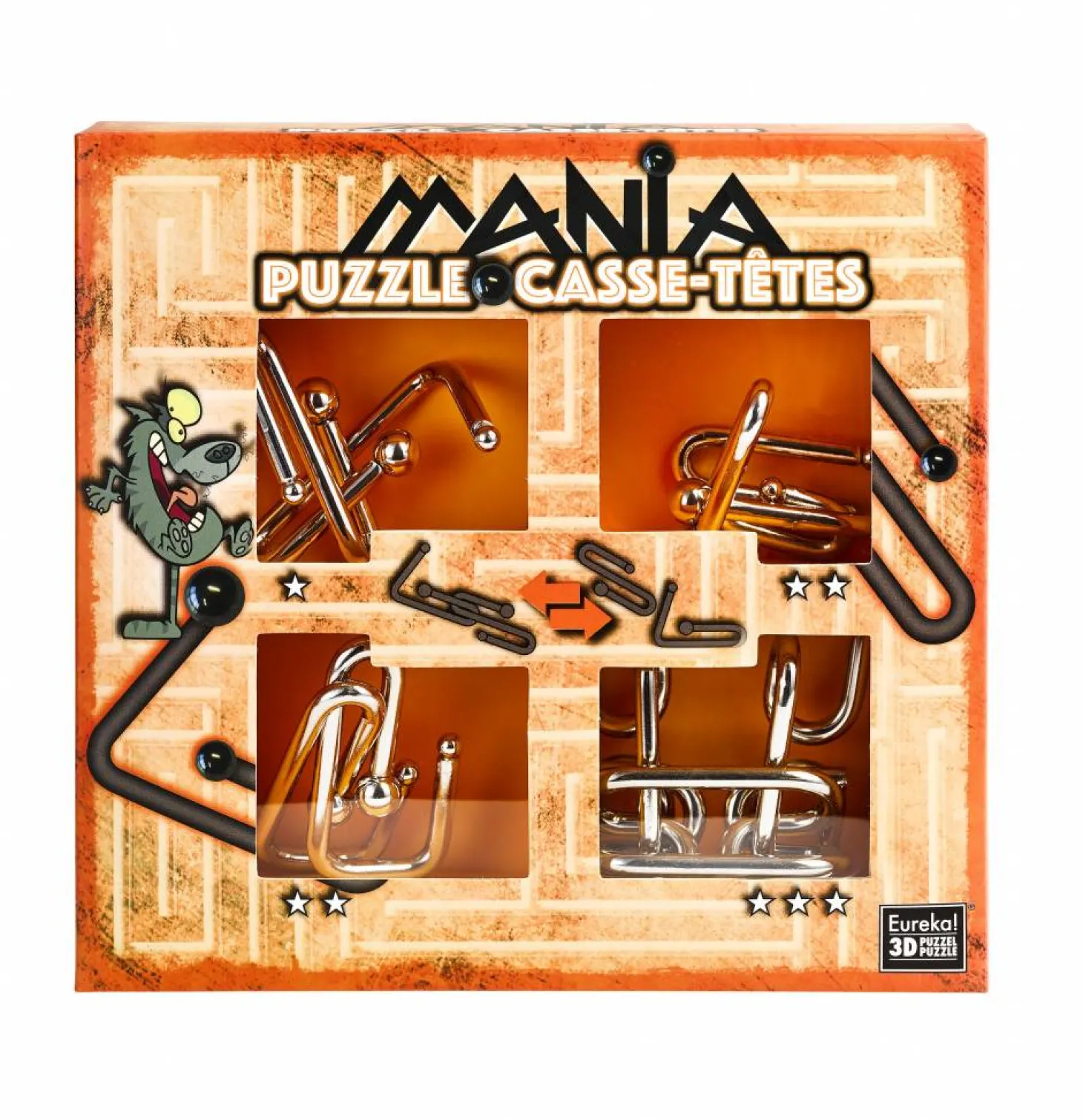 Eureka Mania Puzzles - Orange - 4 casse-têtes métalliques dans la boîte