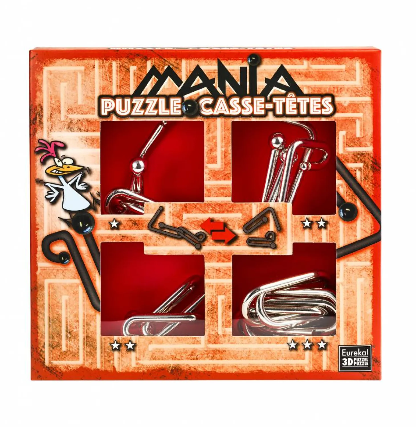 Eureka Mania Puzzles - Rouge - 4 casse-têtes métalliques dans la boîte