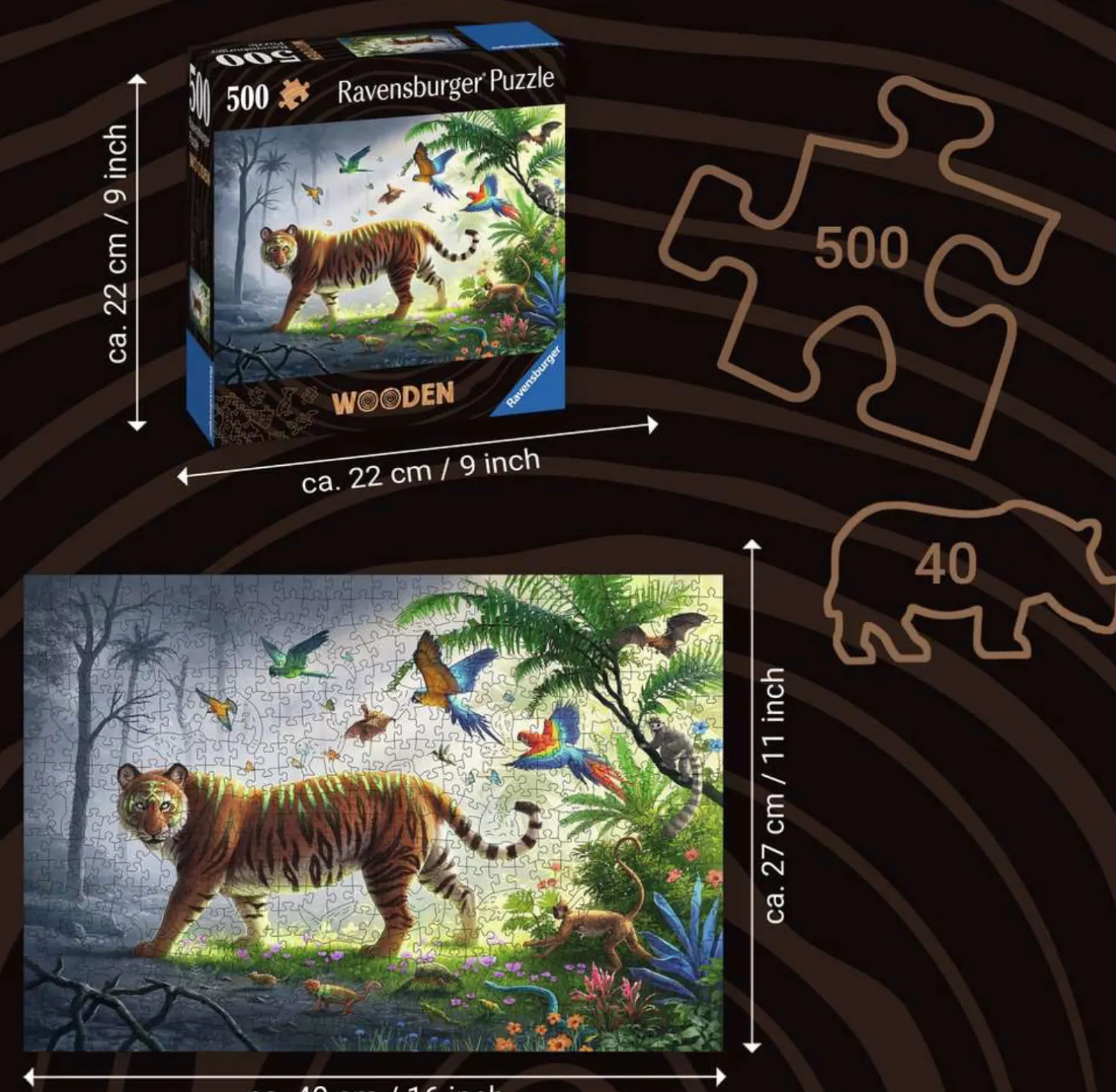 Ravensburger Tigre dans la jungle - Puzzle de contour en bois - 500 pièces